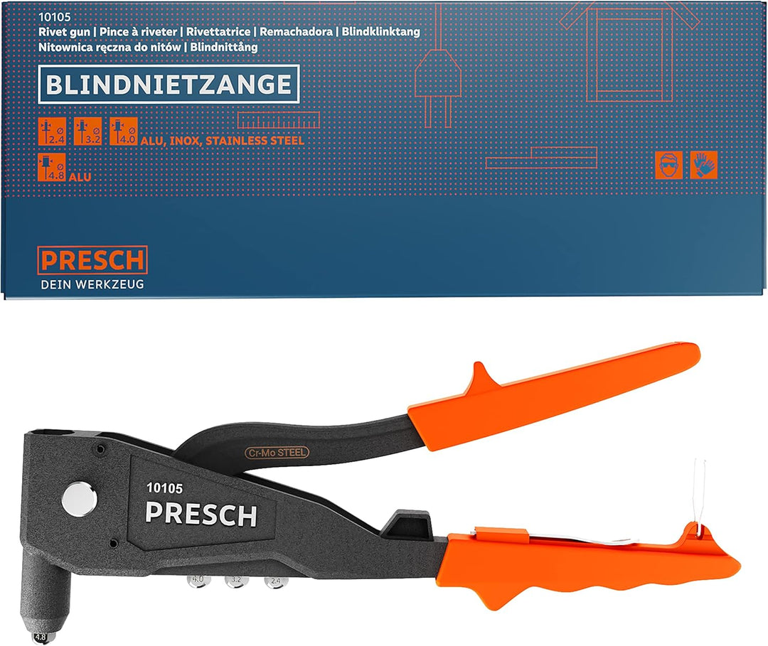 Presch Blindnietzange inkl. Nietlehre - Robuste Profi Nietenzange - Nietzange mit ergonomischem Grif