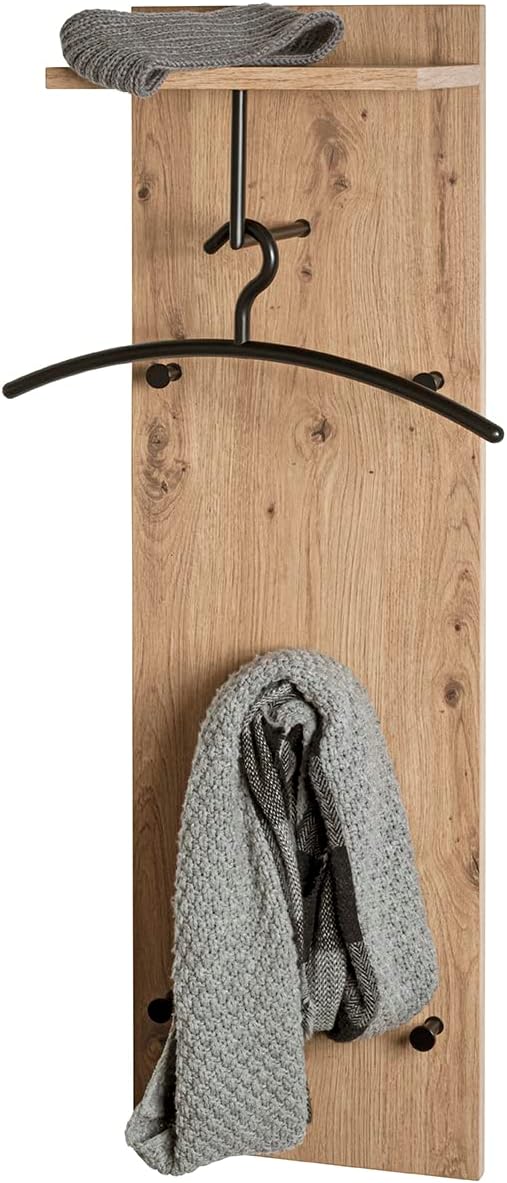 HAKU Möbel Wandgarderobe, MDF, eiche, schwarz, B 30 x T 20 x H 100 cm