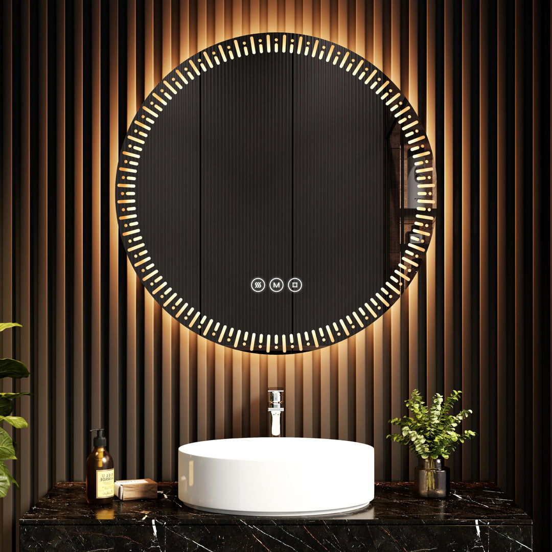 EMKE Badspiegel mit Beleuchtung Rund LED Spiegel 80 cm Runder Badspiegel mit Touchschalter, Dimmbar,