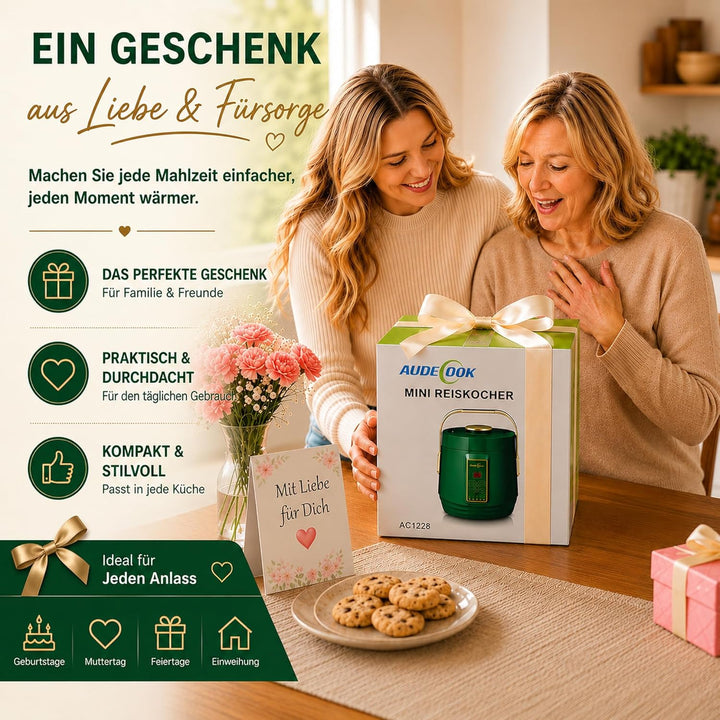 Audecook Reiskocher klein 1.2 L mit Low Sugar Funktion Für 1-2 Personen Multikocher mit 7 Programme