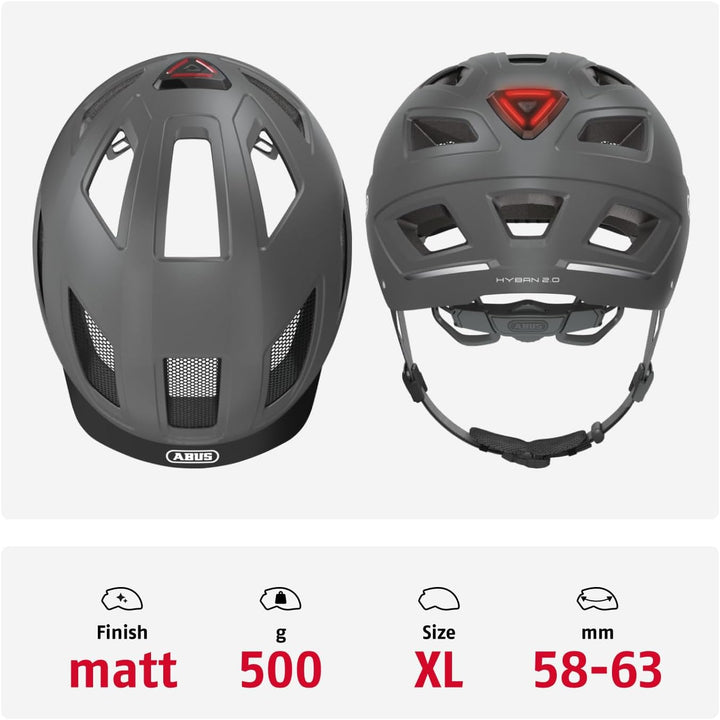 ABUS Stadthelm Hyban 2.0 - Fahrradhelm mit Rücklicht, ABS-Hartschale, guter Passform - für Damen und