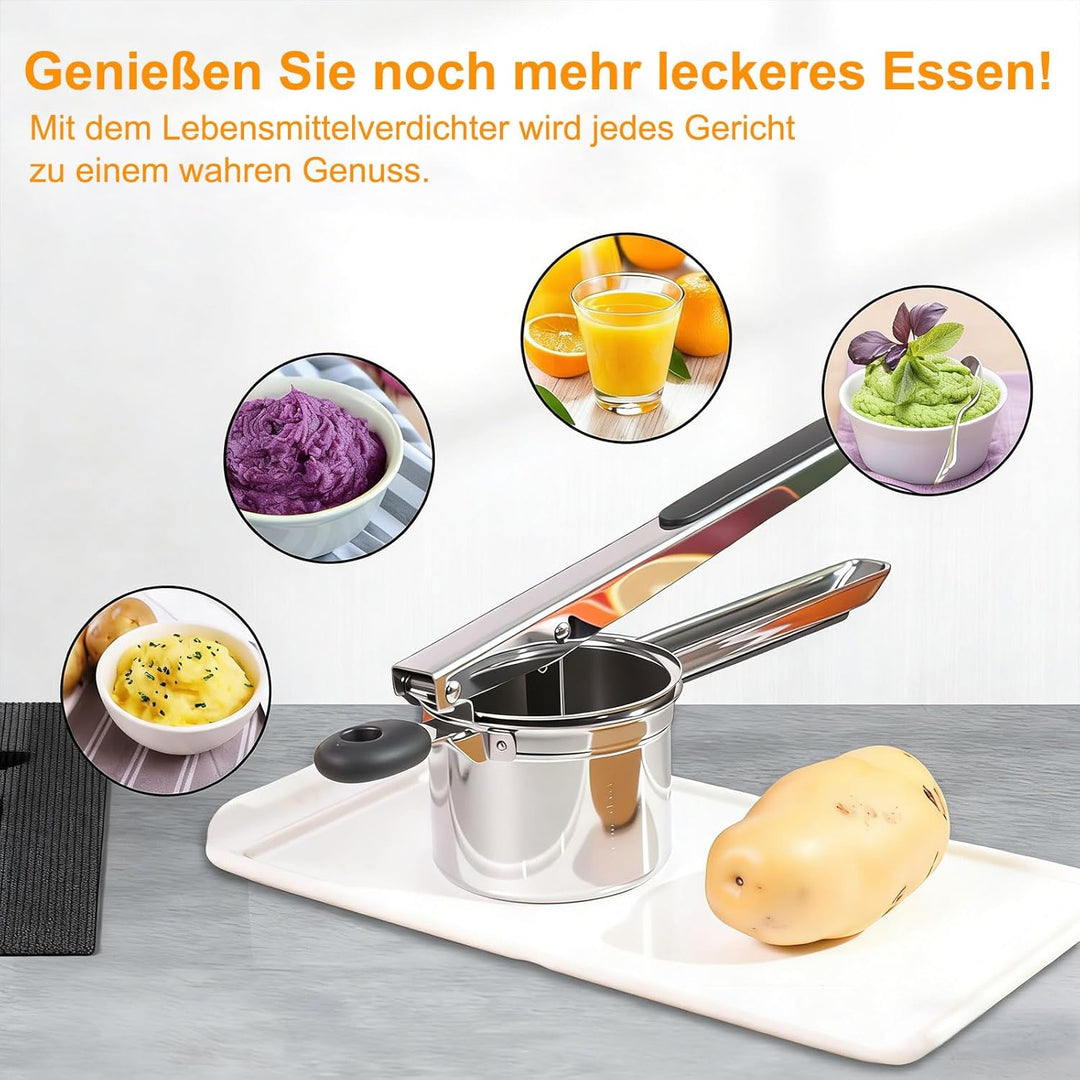 Kartoffelstampfer Edelstahl, Kartoffelpresse mit 4 Auswechselbaren Schneidplatten 3 Zubehörteile, zu