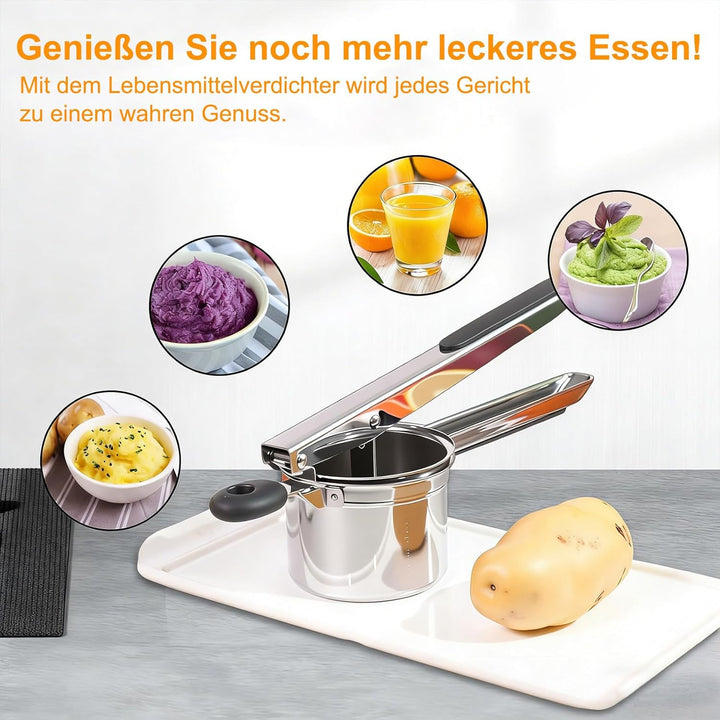 Kartoffelstampfer Edelstahl, Kartoffelpresse mit 4 Auswechselbaren Schneidplatten 3 Zubehörteile, zu