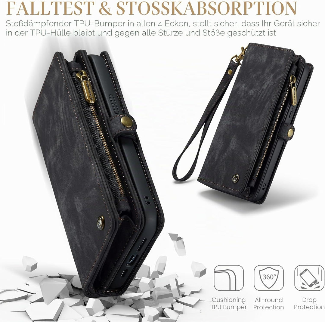 UFinetech für iPhone 15 Hülle, Flip Leder TPU Stossfest Kartenfach Tasche Handyhülle für iPhone 15,