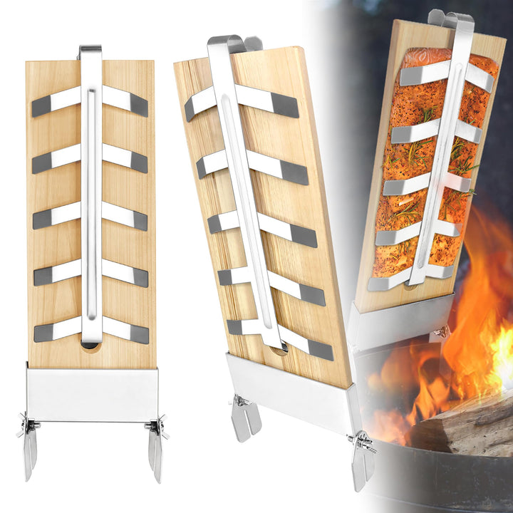 UISEBRT Flammlachsbretter mit Halterung aus Edelstahl, Grillzubehör Grill Fischhalter für Kugelgrill