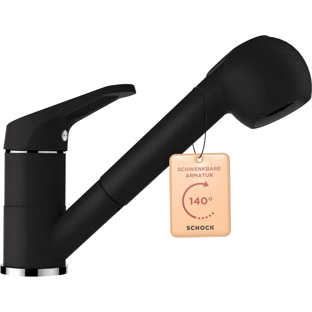 Schock 525122GNE Küchenarmatur Cosmo Nero – Schwarze Hochdruck Armatur mit ausziehbarer Schlauchbrau