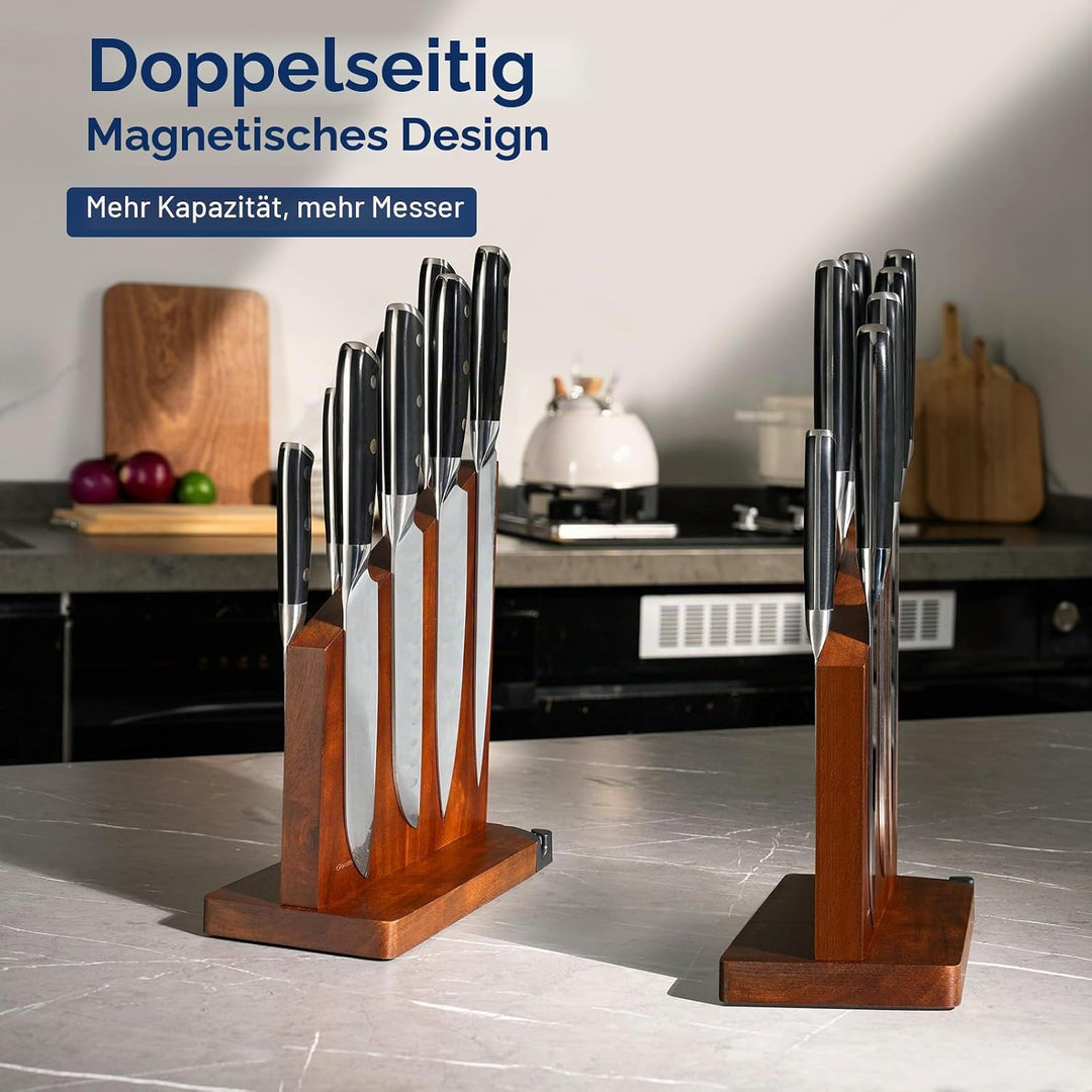 Gourmetop Messerblock Magnetisch mit Integriertem Schärfer, 100% Akazienholz Messerblock ohne Messer