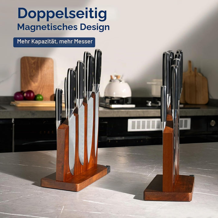 Gourmetop Messerblock Magnetisch mit Integriertem Schärfer, 100% Akazienholz Messerblock ohne Messer