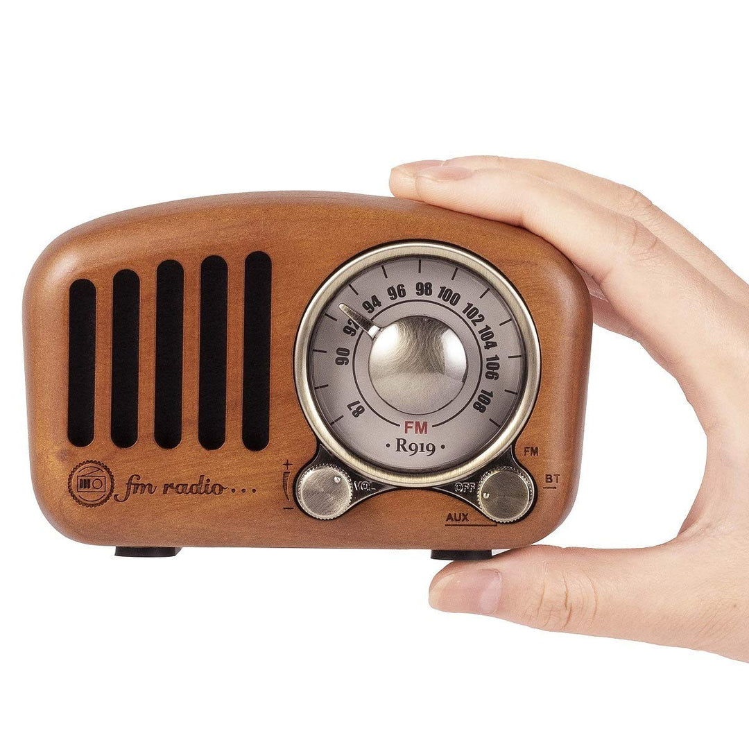 PRUNUS J-919 UKW FM Klassisches-Holz Retro Radio Klein, Tragbares Radio mit Bluetooth Lautsprecher,