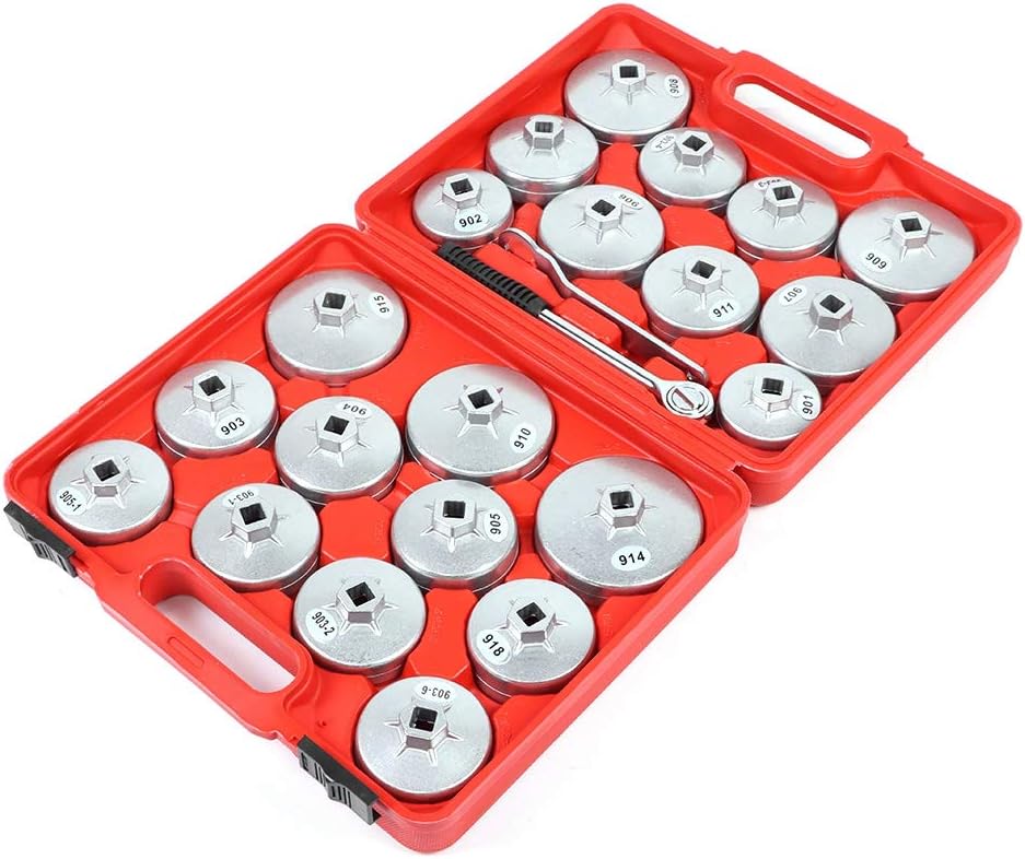 lyrlody 23tlg Alu Ölfilterkappen, Ölfilterschlüssel Set, Ölwechselwerkzeug Druckguss Universal Werkz