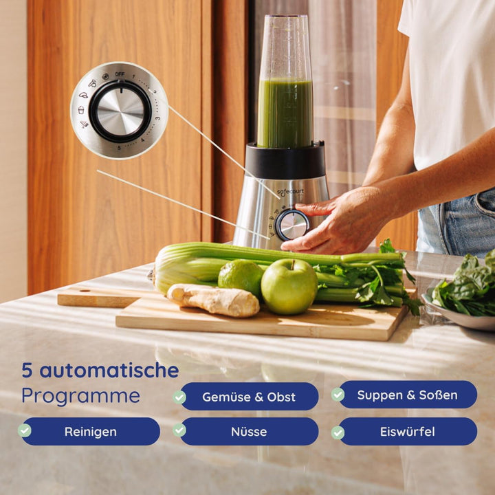 Safecourt standmixer – Kraftvoller Smoothie Maker, Blender & Mixer [1300W & 1,5L Glasbehälter] – für