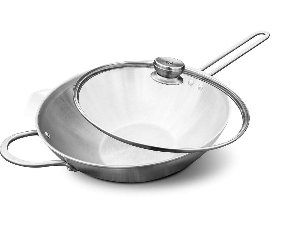 Zwilling TwinNova 3 Wok pfanne Induktion 30 cm mit Glasdeckel, 2 tlg, Asiatische Wokpfanne Unbeschic
