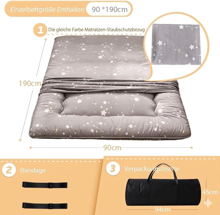 MAXYOYO Japanische Bodenmatratze Futonmatratze, Verdicken Tatami Matte Isomatte Faltbare Roll-Up Mat