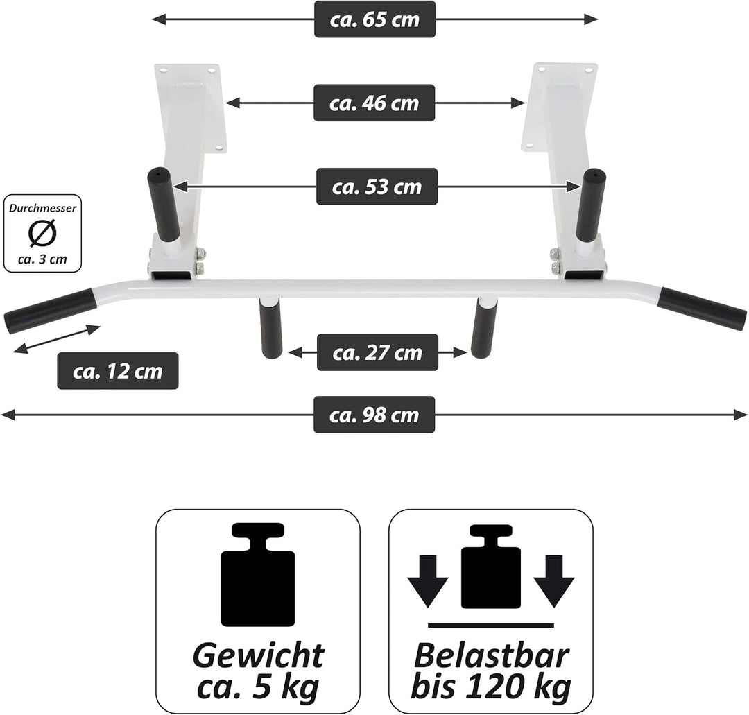 MAXXIVA Klimmzugstange für Deckenmontage hellgrau Workout Kraftübungen Bodybuilding Fitness-Training