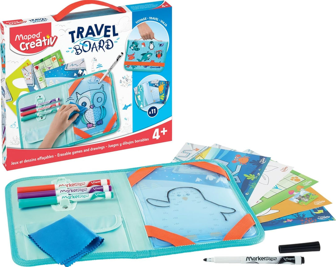 Maped 969310 transparente Tafel"Spiele & Zeichnungen" TRAVEL BOARD Reisebrett Spiel „Traveling anima