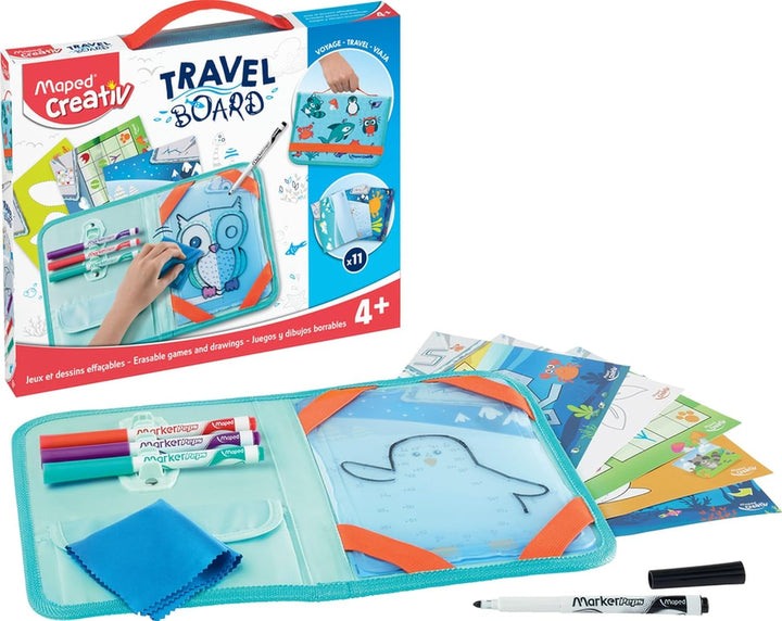 Maped 969310 transparente Tafel"Spiele & Zeichnungen" TRAVEL BOARD Reisebrett Spiel „Traveling anima