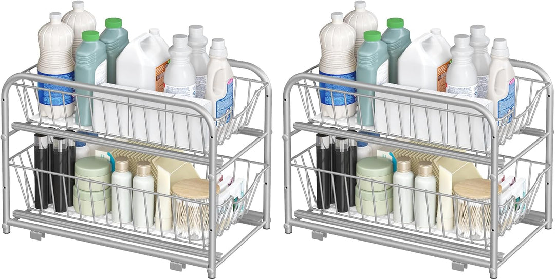 SONGMICS Küchenschrank Organizer, 2er Set, Küchenregal, Ordnungssystem, 2 Ebenen, stapelbar, erweite