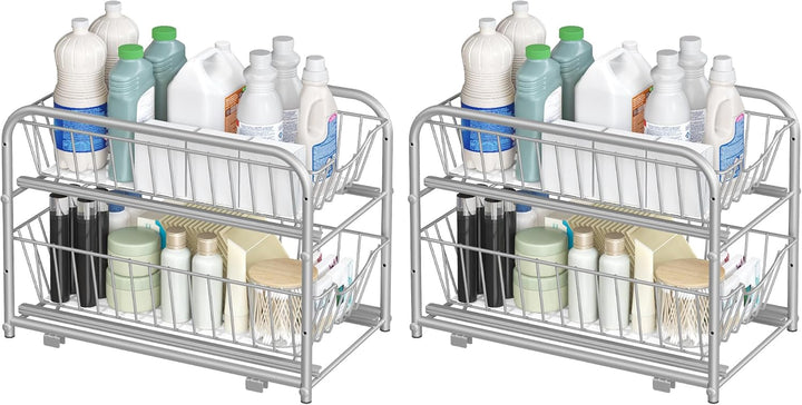 SONGMICS Küchenschrank Organizer, 2er Set, Küchenregal, Ordnungssystem, 2 Ebenen, stapelbar, erweite