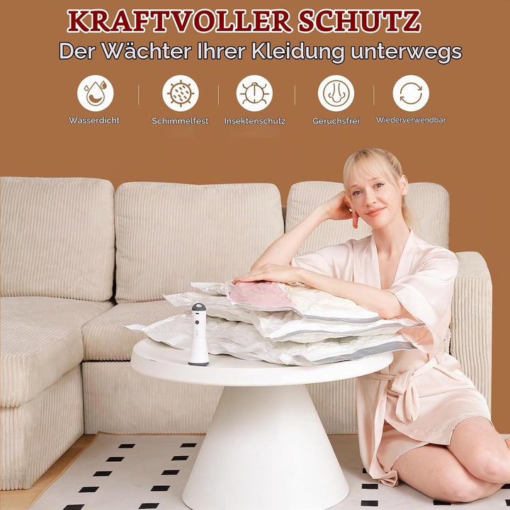 Vakuumbeutel für Kleidung mit Kabelloser Vakuumpumpe, 12er-Pack (4 gross, 4 mittelgross, 4 klein), W
