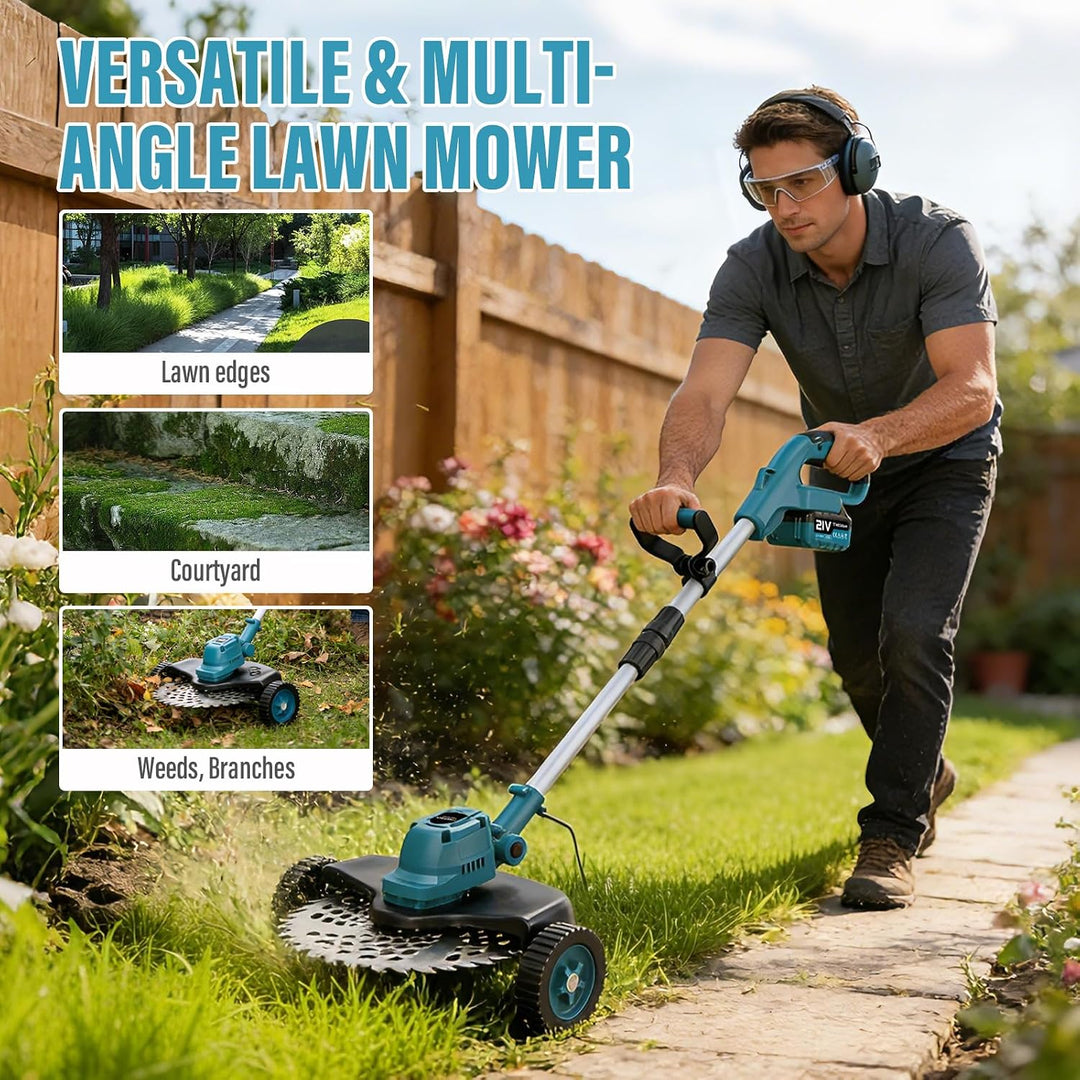 4- in-1 Rasentrimmer mit Akku, Bürstenloser Motor mit 2 * 4.0Ah und 4 Arten Klingen,Upgrade Freischn