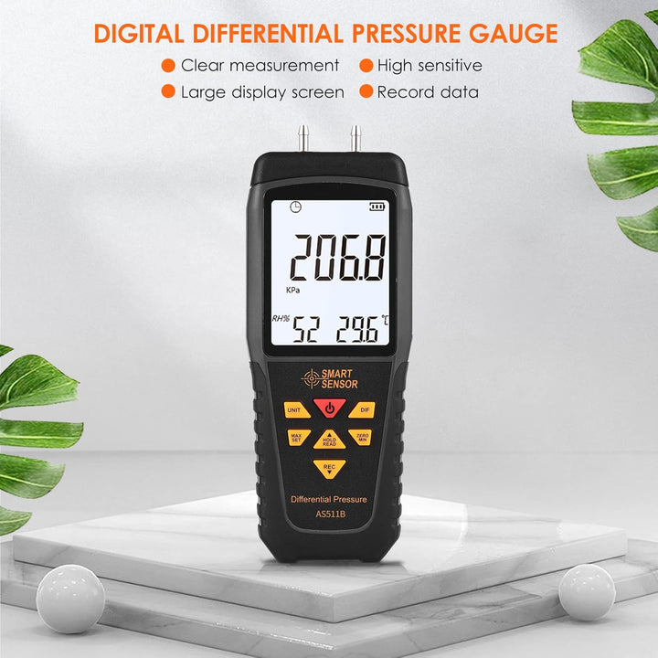 KKnoon AS511B Digitales Differenzdruckmessgerät -206,8~206,8 KPA Manometer Luftgasdruckprüfgerät mit
