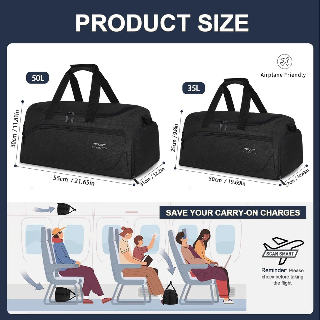 FIORETTO 50L Sporttasche &amp; Reisetasche für Damen und Herren, mit Schuhfach &amp; Nassfach, Wasserdicht T