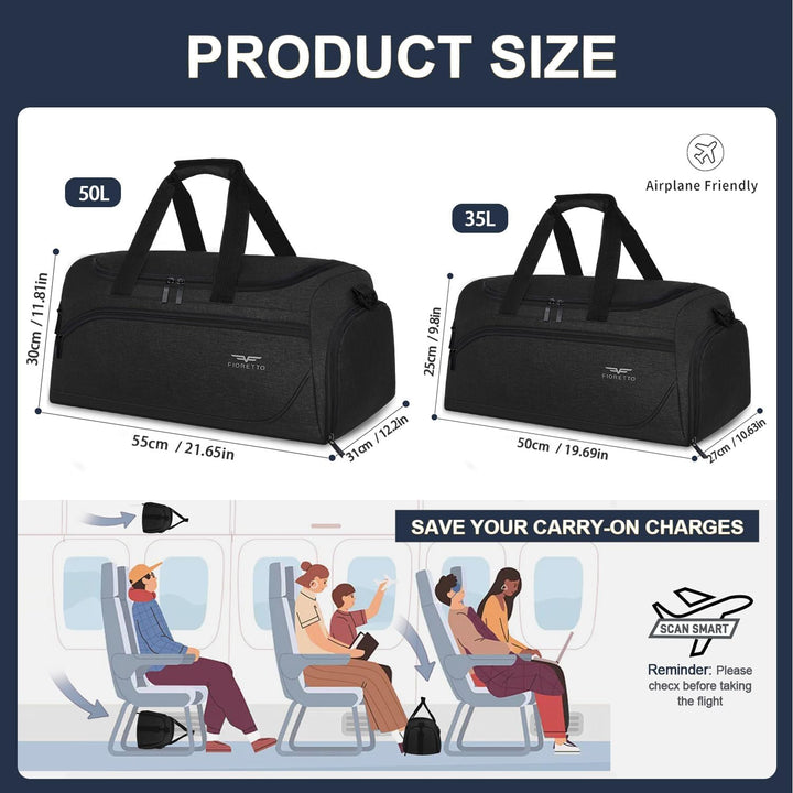 FIORETTO 50L Sporttasche &amp; Reisetasche für Damen und Herren, mit Schuhfach &amp; Nassfach, Wasserdicht T