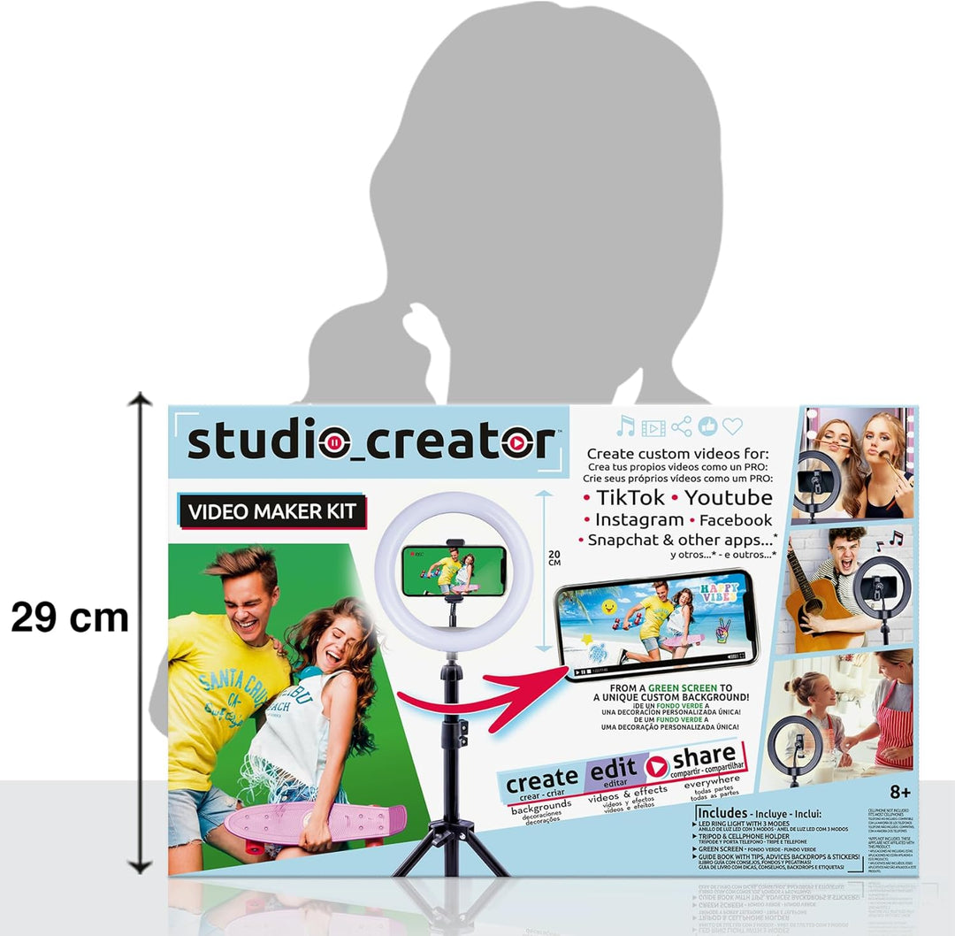 Studio Creator- Video Maker Kit , Selfie licht ringleuchte mit Stativ für Smartphone, Ab 8 Jahren