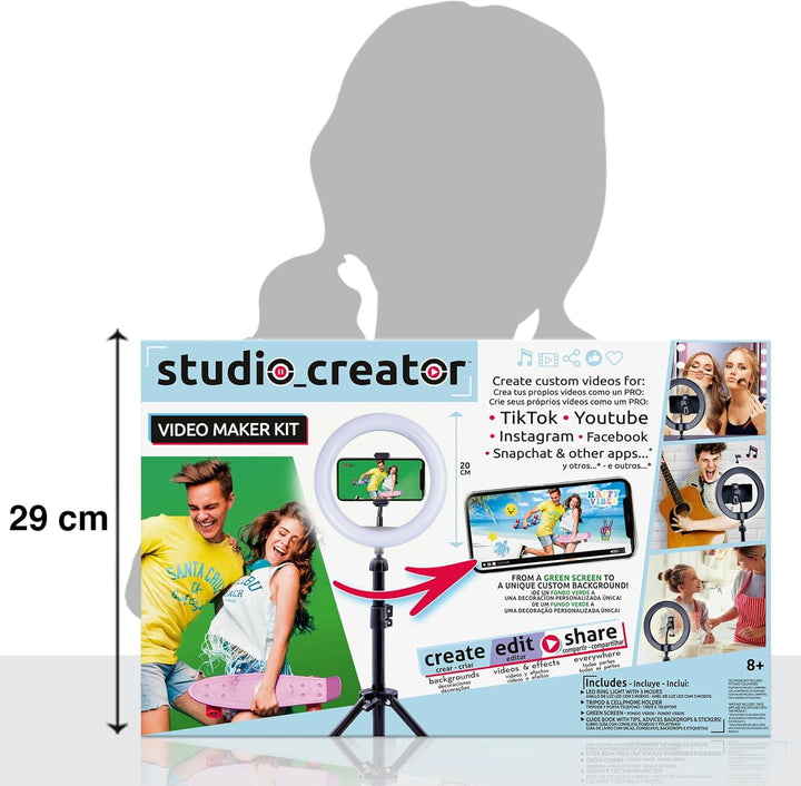 Studio Creator- Video Maker Kit , Selfie licht ringleuchte mit Stativ für Smartphone, Ab 8 Jahren