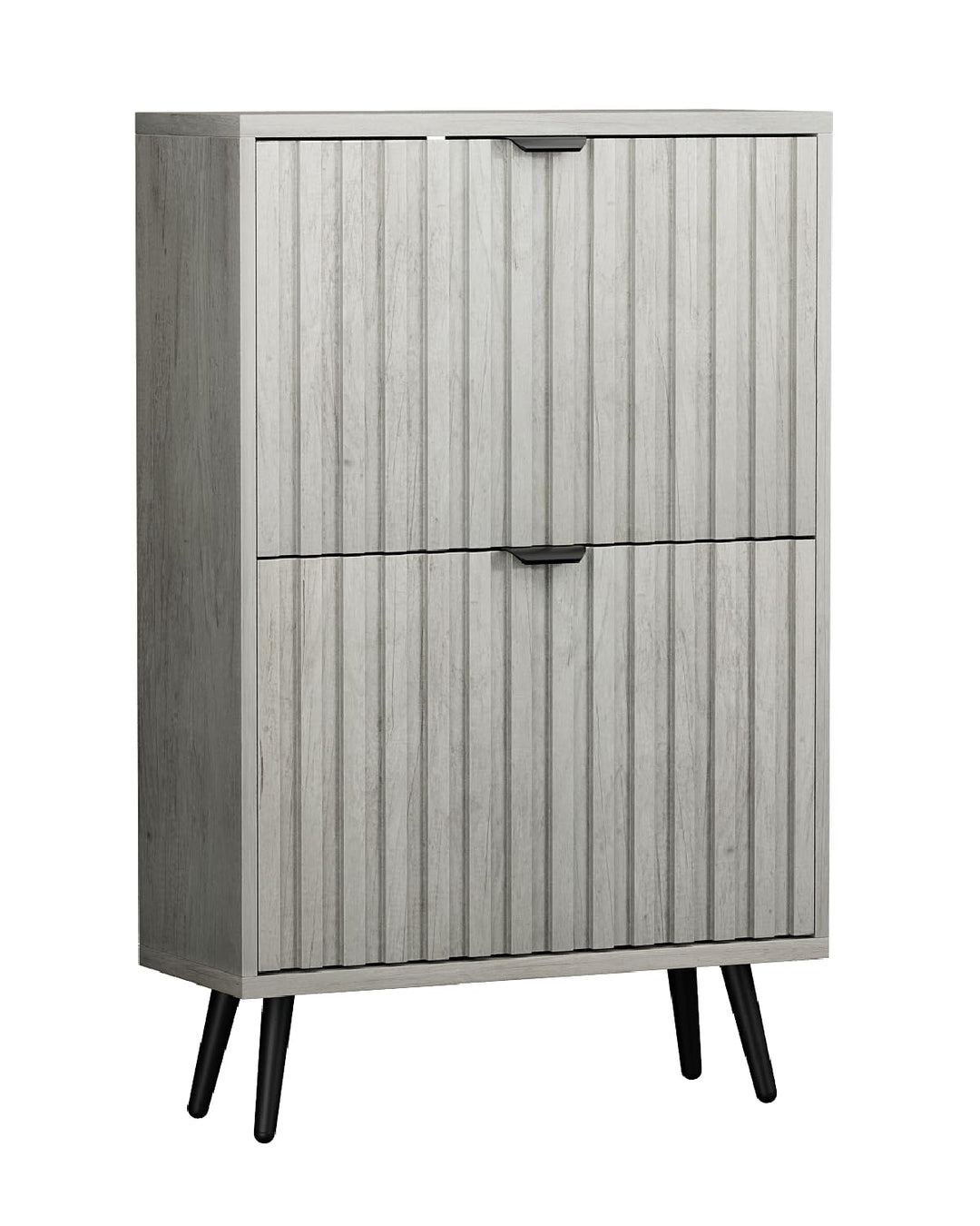 Smart FENDEE Schuhschrank schmal 2 Klappen, 24cm Tiefe in Hellgrau Holzoptik, 4 verstellbare Fächer,