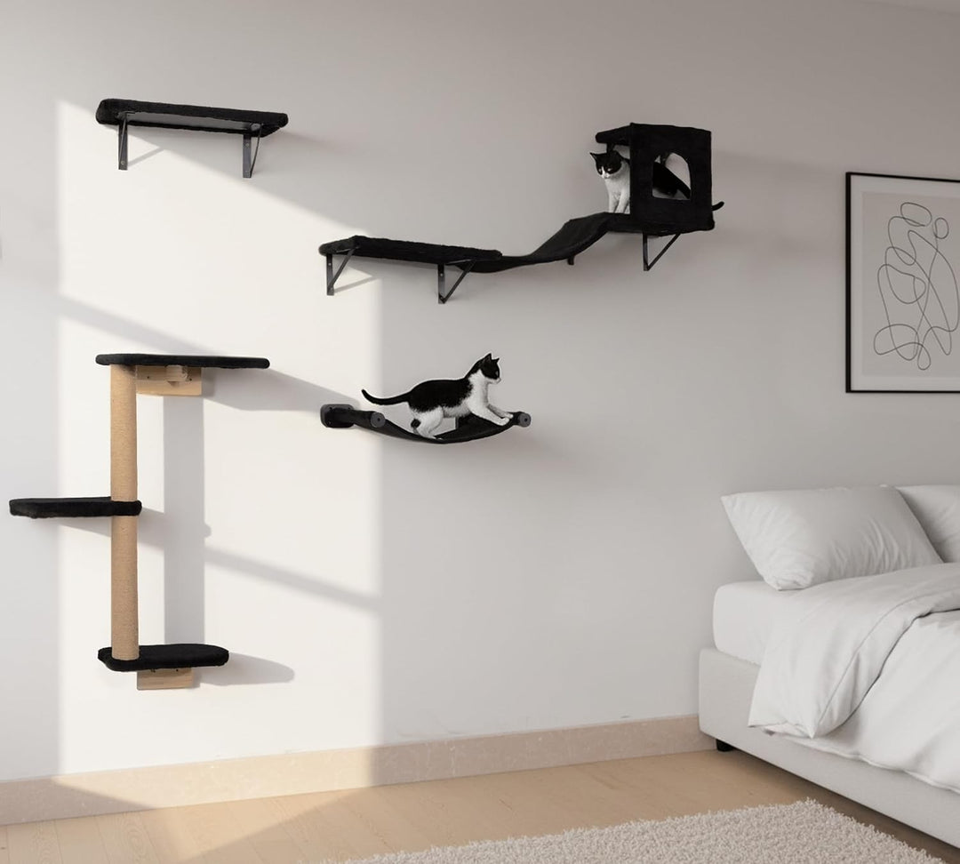 Kletterwand Katzen Set, 4-in-1 Katzen Kletterwand Set, Stabiler Katzenmöbel mit Hängematte, Katzenha