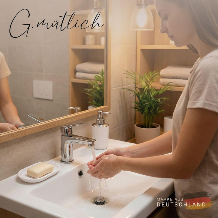 Badezimmer Set 6-teilig, Badaccessoires Komplettset Kunststoff, WC Garnitur mit Klobürste, Mülleimer