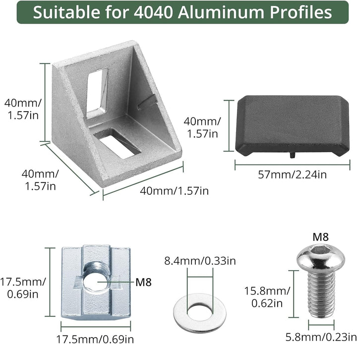 10x EYPINS Befestigungsmaterial Winkel, Aluprofil 40x40 Nut 8 Eckwinkel 90 Grad Winkel Raster Aluwin