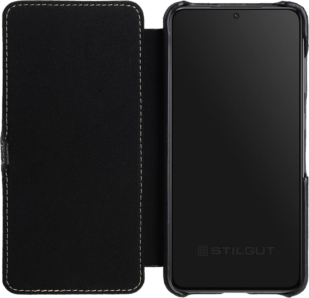 STILGUT Book Case kompatibel mit Samsung Galaxy S21 FE 5G Hülle aus Leder mit Clip-Verschluss, Leder