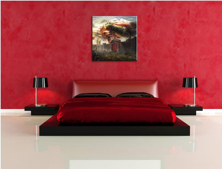 Pixxprint chinesischer Drache über der Festung, Format: 70x70 auf Leinwand, 70x70
