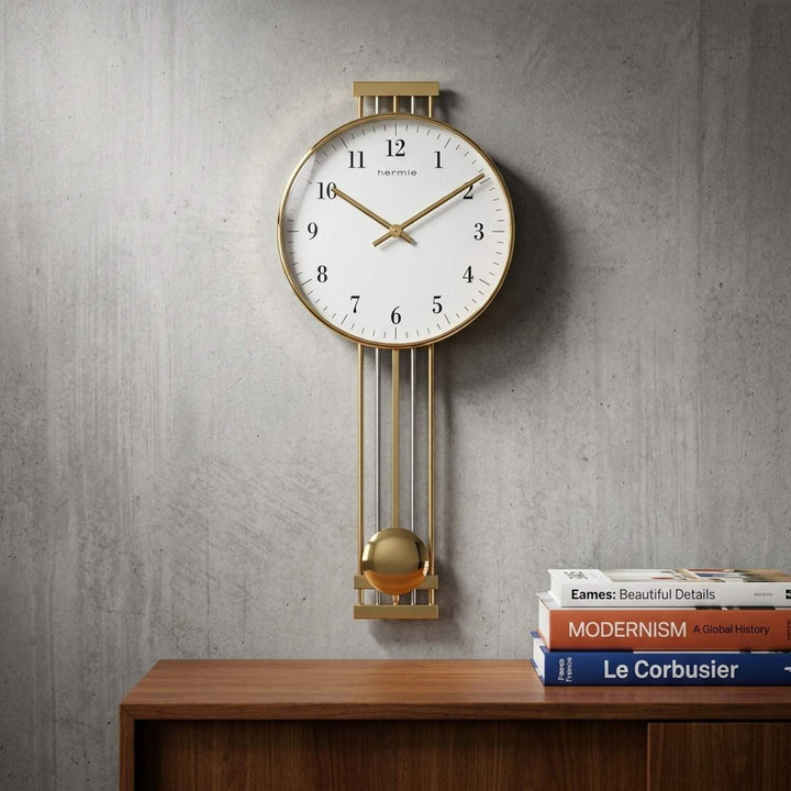 Hermle Uhrenmanufaktur Wanduhr, Metall, Gold, 56cm x 24cm x 7cm