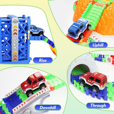 Autorennbahn für Kinder mit 2 Spielzeugauto, Kinderspielzeug ab 2 3 4 5 6 7 Jahre Junge，Car Track Re