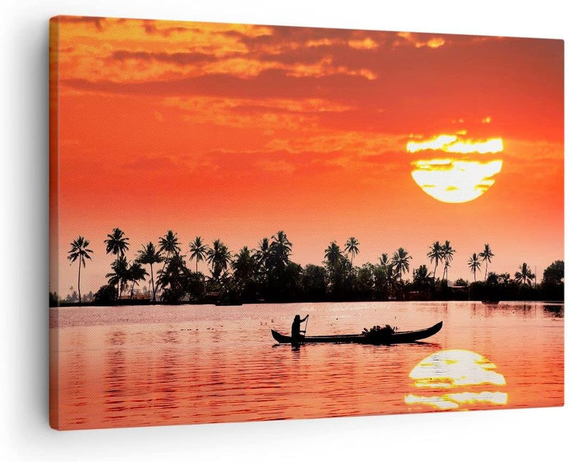 Bilder auf Leinwand Kanal boot kultur sonnenuntergang Leinwandbild 70x50cm Wandbilder Dekoration Woh