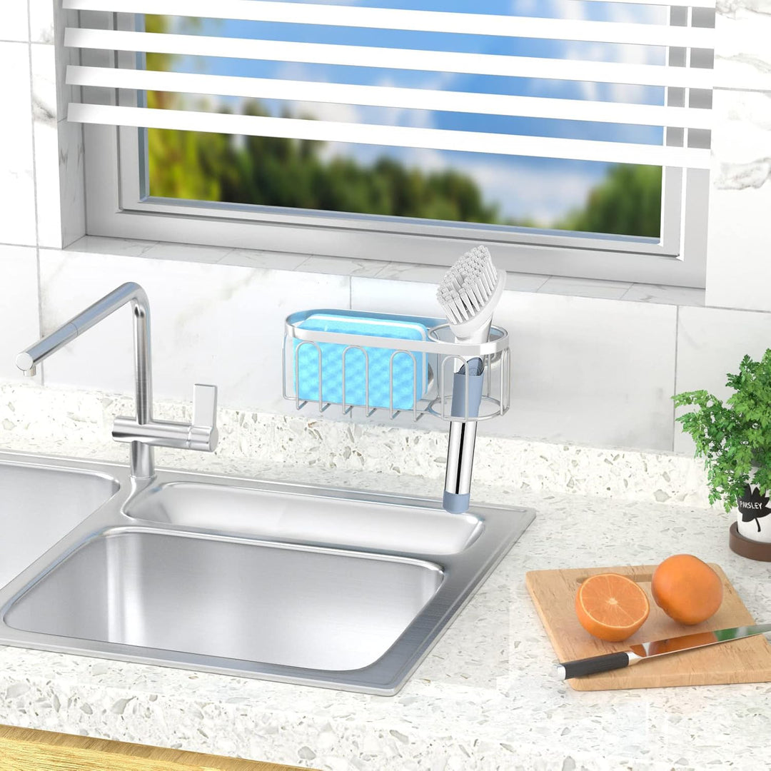 Yazoni 2-in-1 Schwammhalter für Küchenspüle, Saugnapf-Regal/Caddy, kein Bohren, rostfrei, Organizer