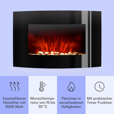 Klarstein Lausanne Elektrokamin - Kamin elektrisch, Elektro Kamin mit Flammensimulation, LED, geräus