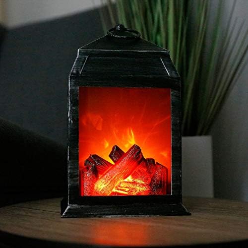LED Laterne mit Kaminfeuer Optik - 26cm - Flammeneffekt Deko Kamin Kaminlaterne