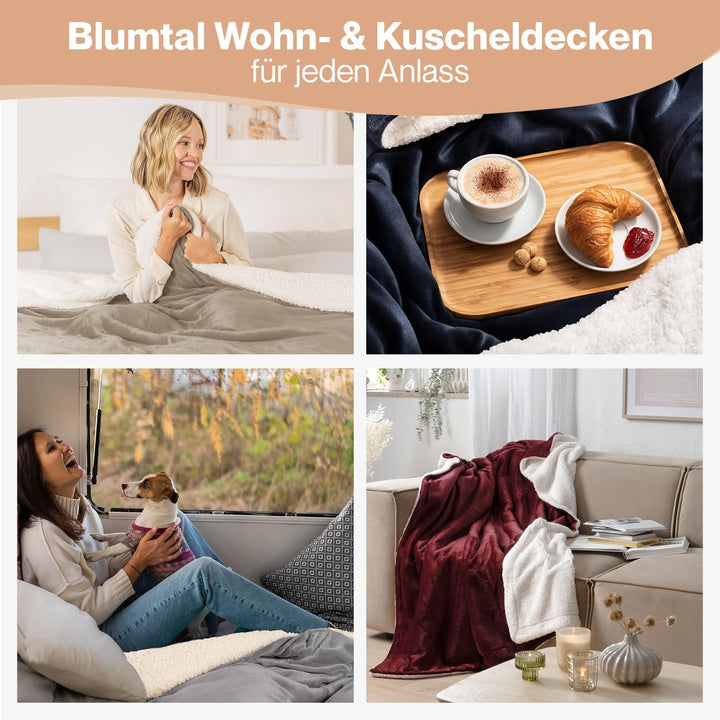 Blumtal Flauschige Sherpa Kuscheldecke – hochwertige Wohndecke, super weiche Fleecedecke als Sofaübe