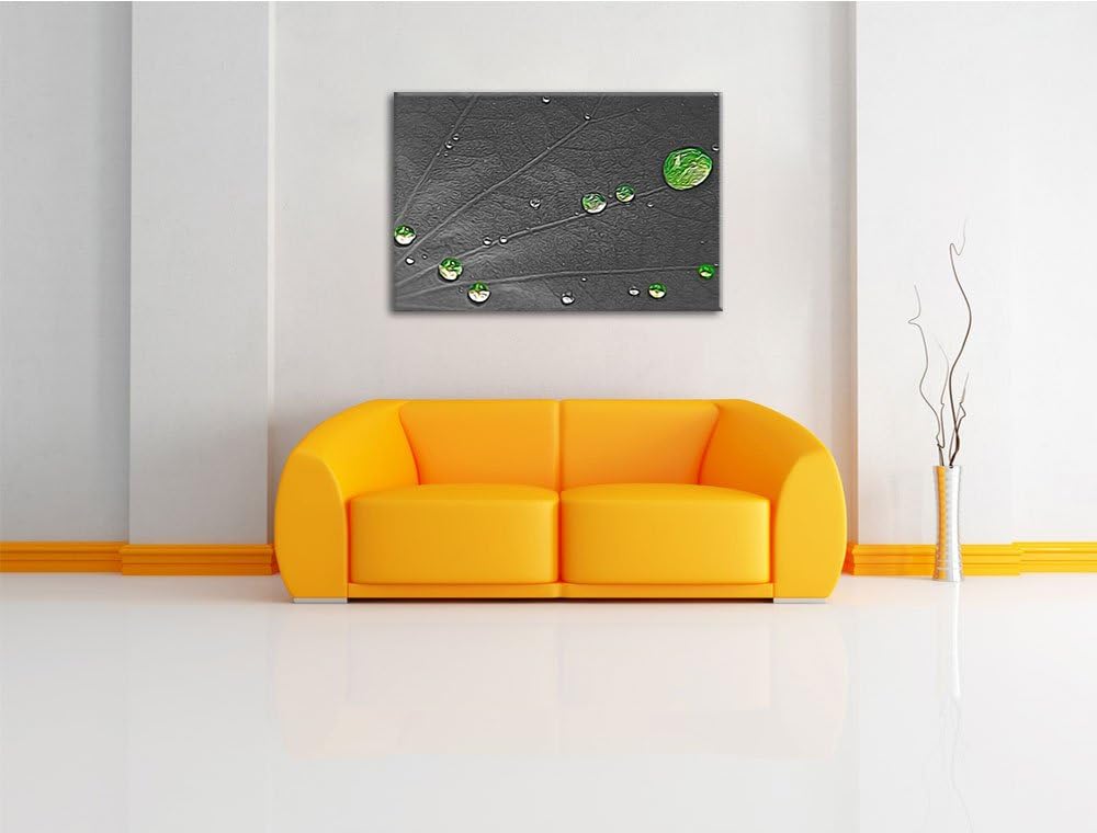 winzige Wassertropfen auf grünem Blatt schwarz/weiss Deluxe Format: 100x70 cm auf Leinwand, XXL ries