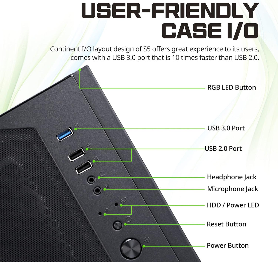 Zalman S5 RGB ATX Gehäuse mit verglasten Paneelen, Schwarz, Schwarz