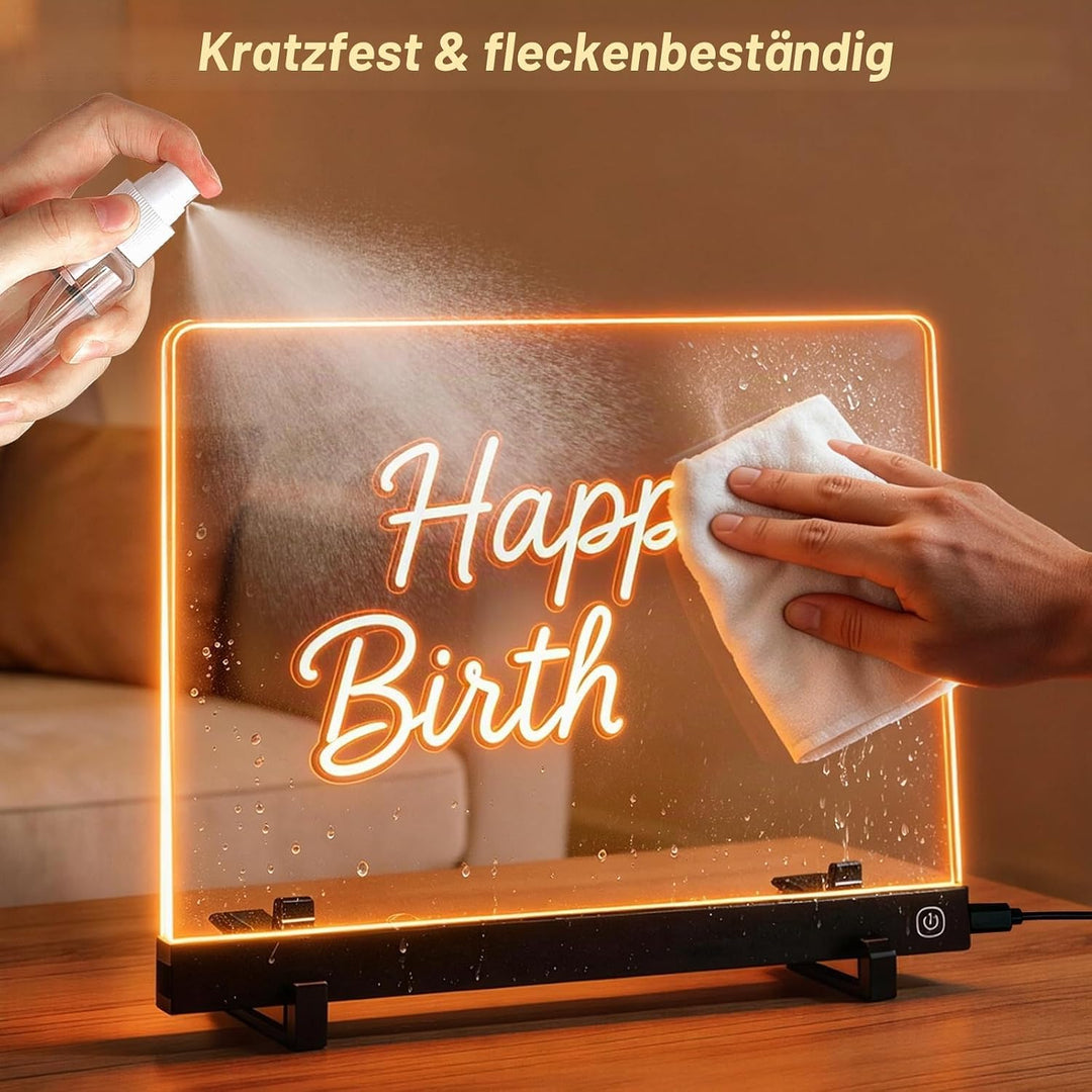 LED Zeichenbrett Tafel, 30x20cm LED Maltafel, Leuchttafel mit 7 Farben & 4 Lichtmodi, Notiztafel Sch