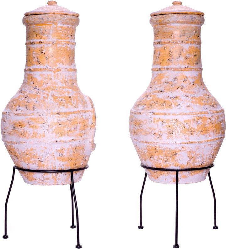 Nexos Trading Terrassenofen Gartenkamin Terracotta 85 cm Gartenofen Stahlgestell Feueröffnung20x15 c