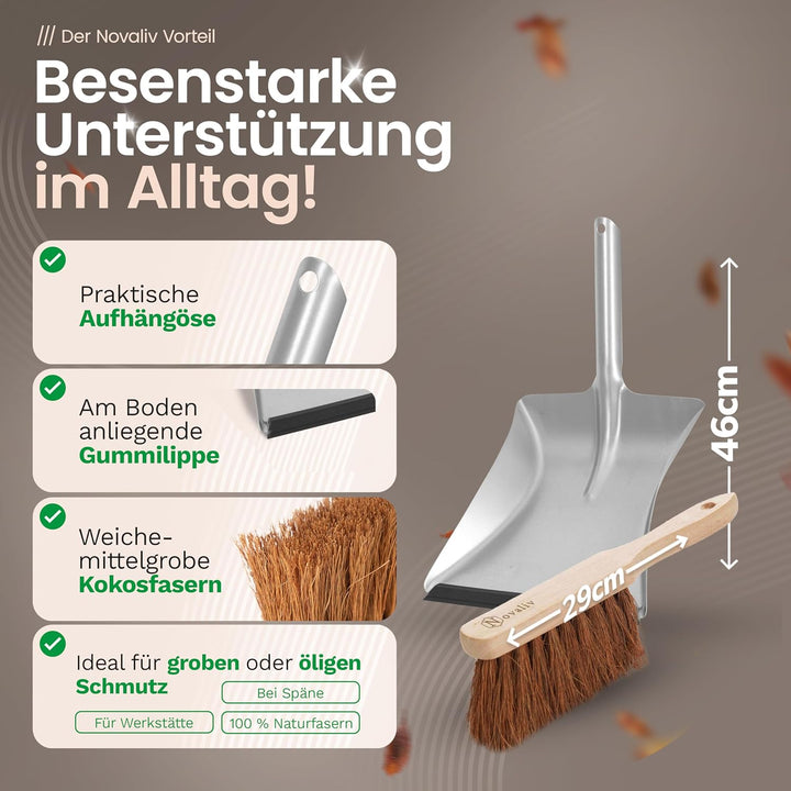 Novaliv Handfeger Langer Stiel I 60 cm I Kokos I Schneebesen Auto Handbesen Handkehrbesen Waschbürst
