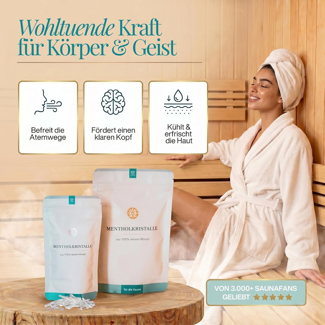 LoWell® 500g Mentholkristalle aus 100% reiner Minze - Ideal als Sauna Aufgussmittel für die Sauna in