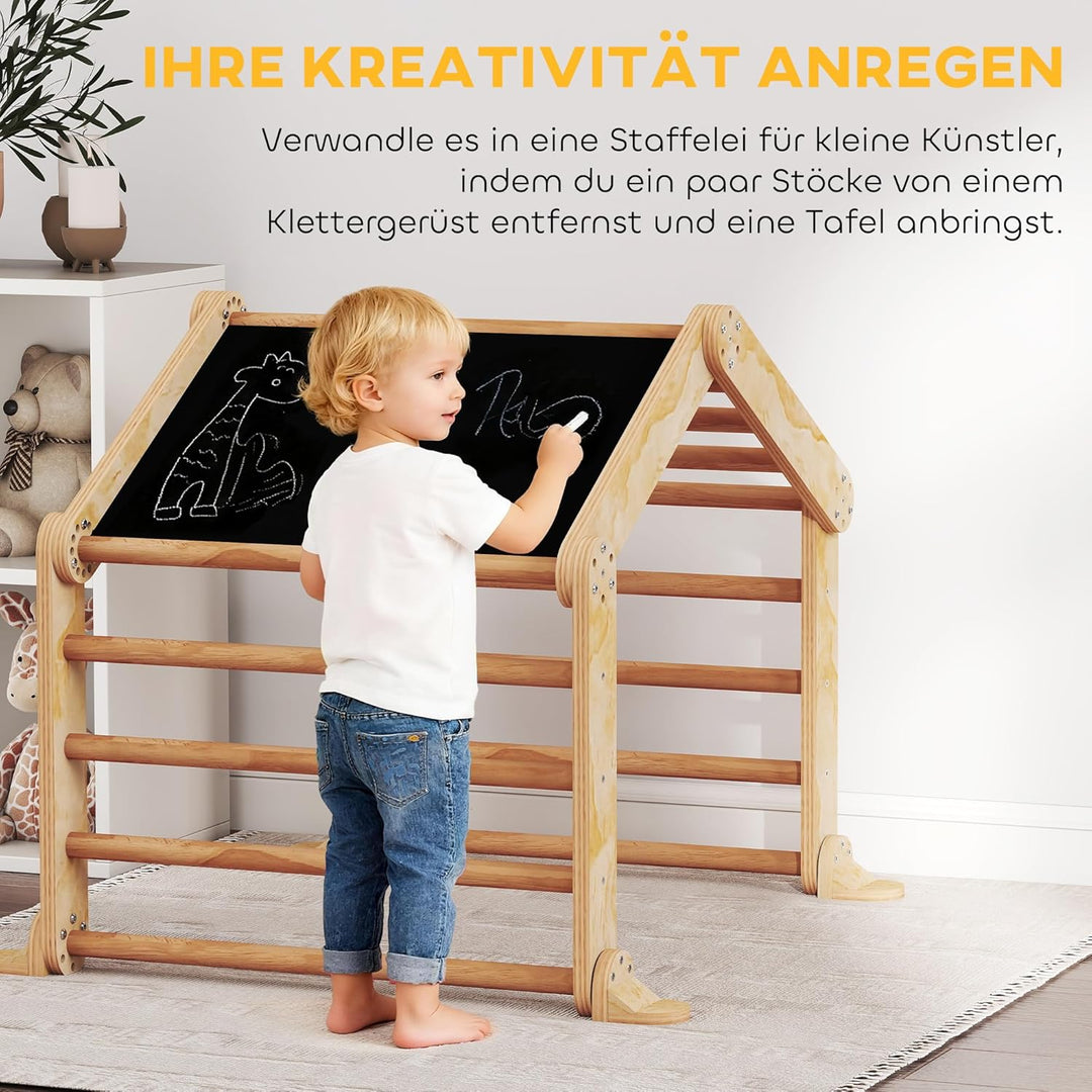 AIYAPLAY 9-in-1 Montessori Klettergerüst Indoor Holz Kletterdreieck mit Rutsche, Kletterbogen, Rampe