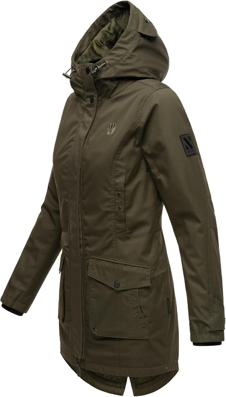 Navahoo Damen Übergangsjacke warmer Kurzmantel Regenjacke wasserdicht mit Kapuze Brinjaa XS-XXL XS D
